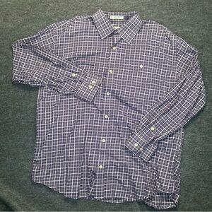 Orvis Men Button Up Shirt XL Purple White Plaid Flannel  Long Sleeve